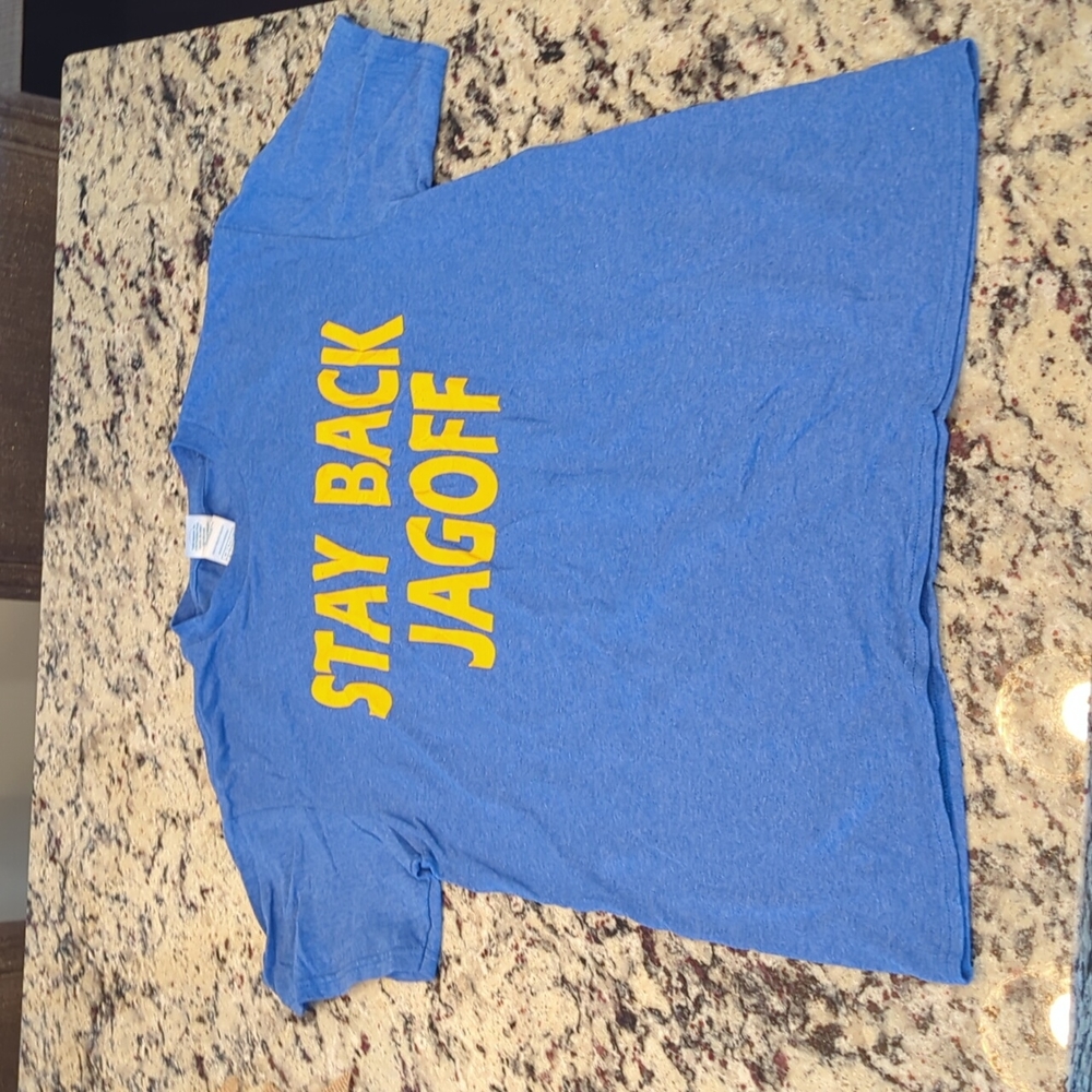 Men's Tshirt, blue size medium, "Stay back Jagoff"